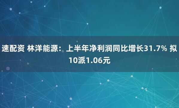 速配资 林洋能源：上半年净利润同比增长31.7% 拟10派1.06元